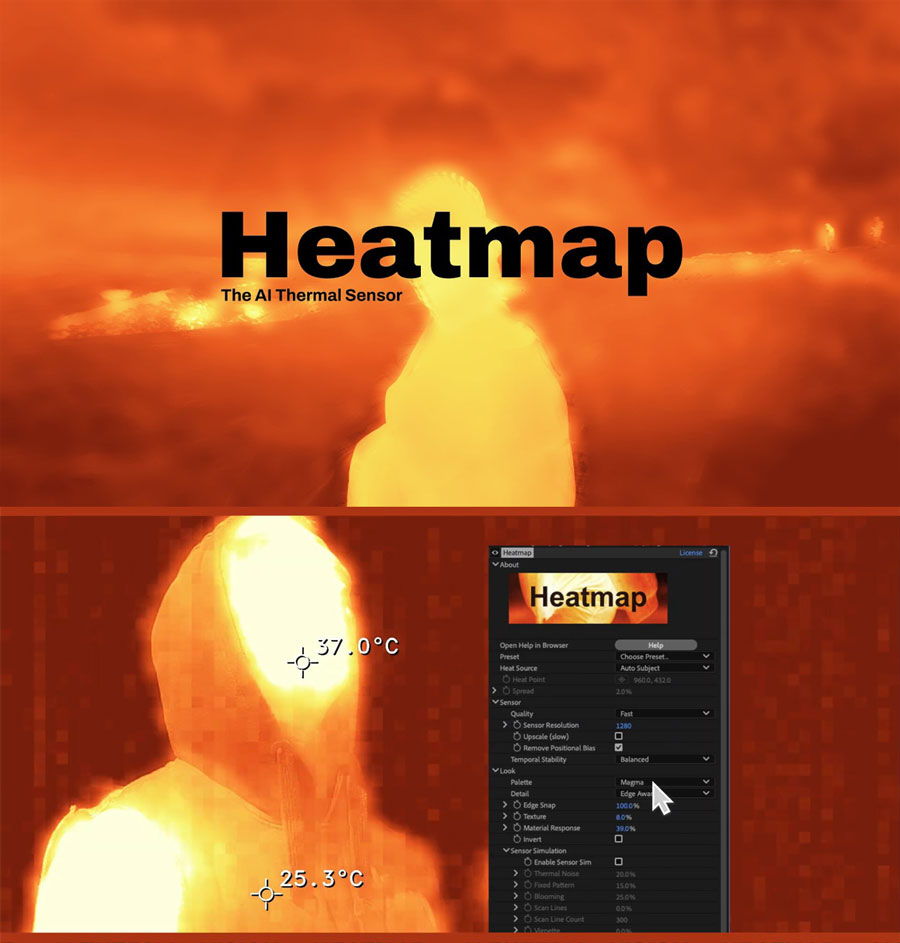 AE/PR插件：霓虹抽象光谱红外AI 热成像传感器视觉效果插件 Heatmap V1.5.0 Win/Mac（16222）